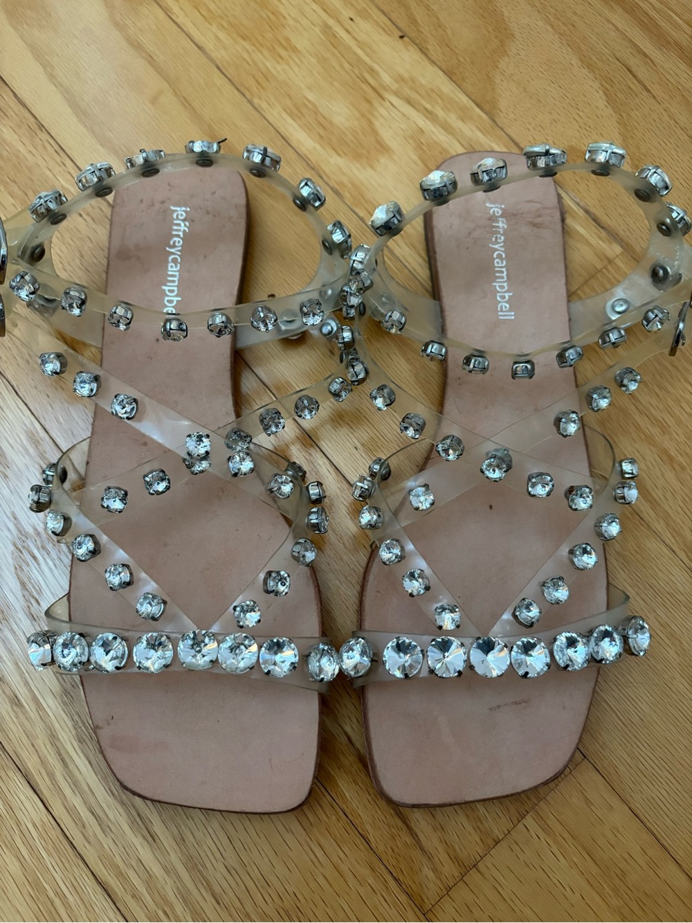 Jeffrey Campbell Clear Crystal Embellished Flat Sandals Size 8 - Picture 2 of 6